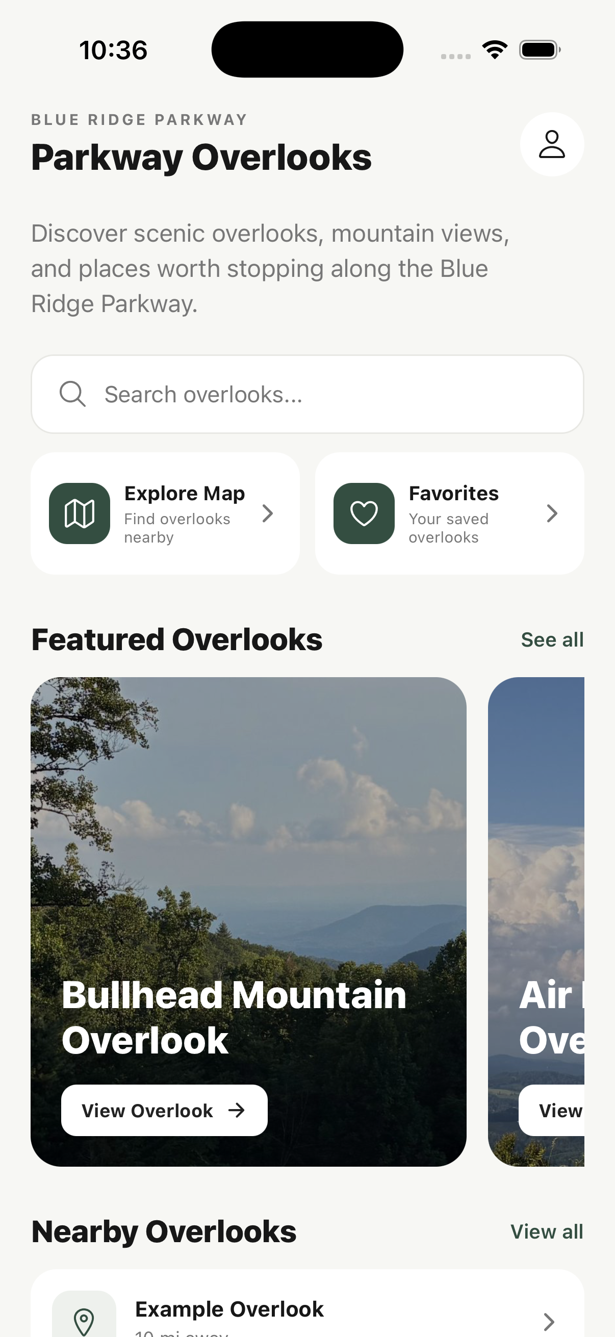 Mobile home screenshot of Parkway Overlooks