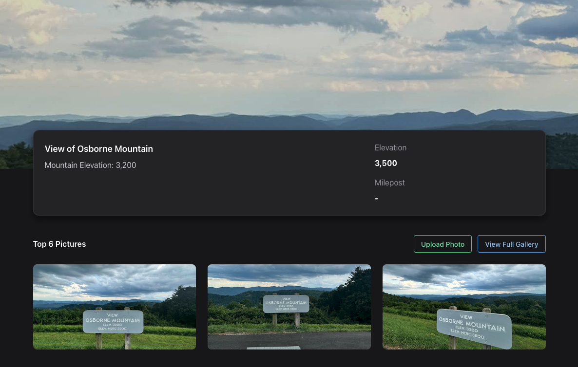 Overlook details screenshot of Parkway Overlooks